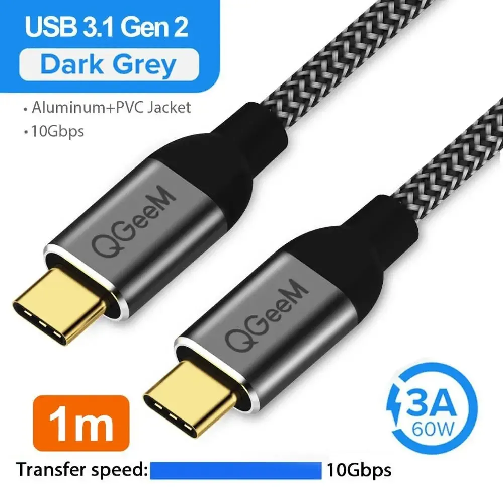 3.1 Type c to Usb c Gen2 Pd 60w Nylon Charging Cable for Samsung S9 S8 Macbook Pro