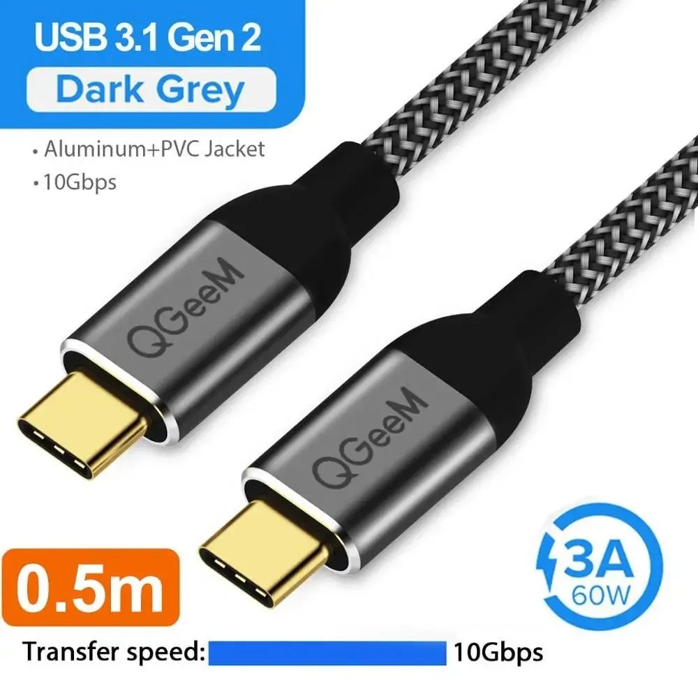 3.1 Type c to Usb c Gen2 Pd 60w Nylon Charging Cable for Samsung S9 S8 Macbook Pro