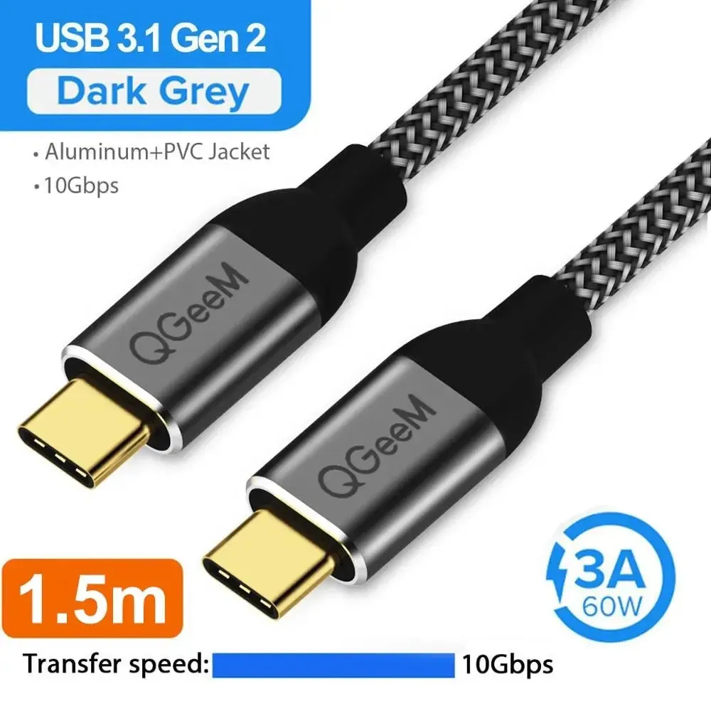 3.1 Type c to Usb c Gen2 Pd 60w Nylon Charging Cable for Samsung S9 S8 Macbook Pro