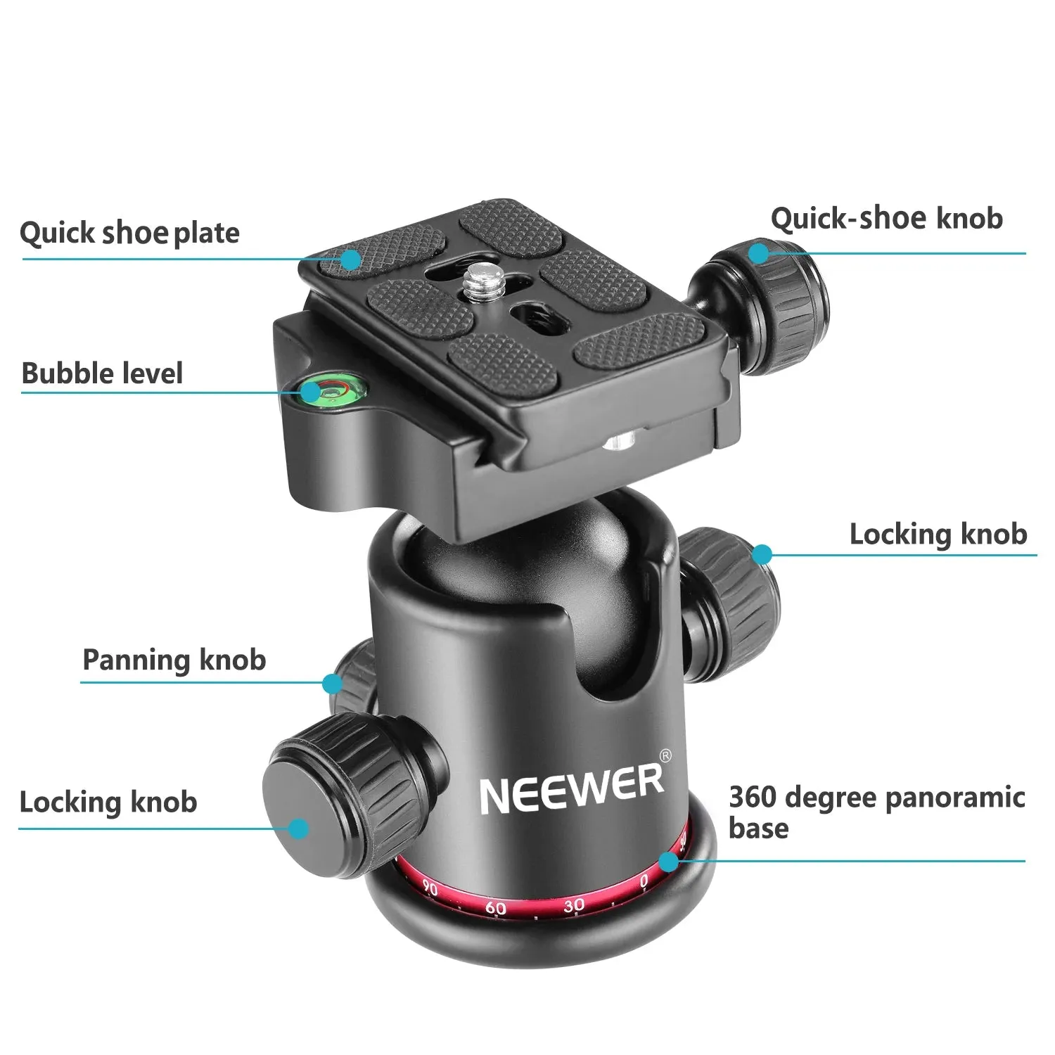 360 Panoramic All Metal Tripod Ball Head with Arca Type Quick Release Plate 1/4 Screw 3/8 Thread Mount