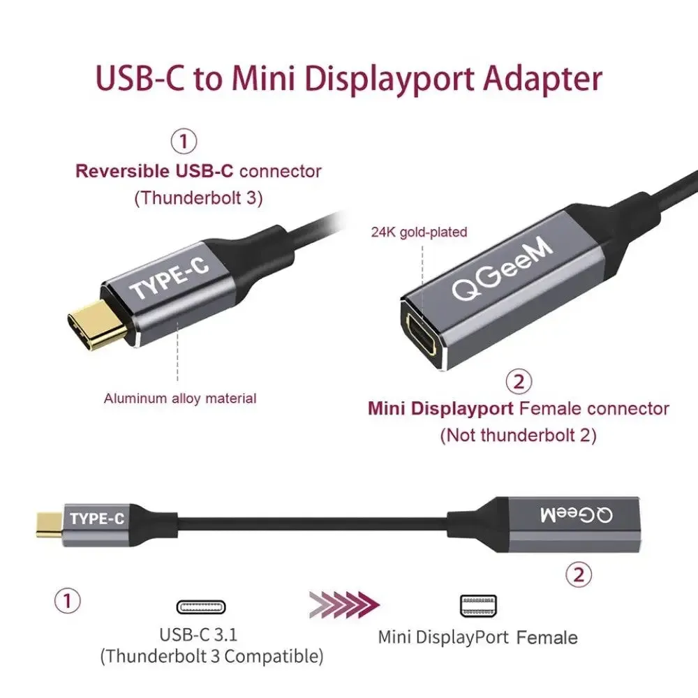 4k 60hz Usb Type c 3.1 to Mini-dp Female Cable Adapter for Macbook Huawei Mate 10 Samsung
